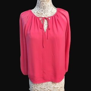 WHITE HOUSE BLACK MARKET Barbie Pink Long Sleeve Chiffon Pullover Top